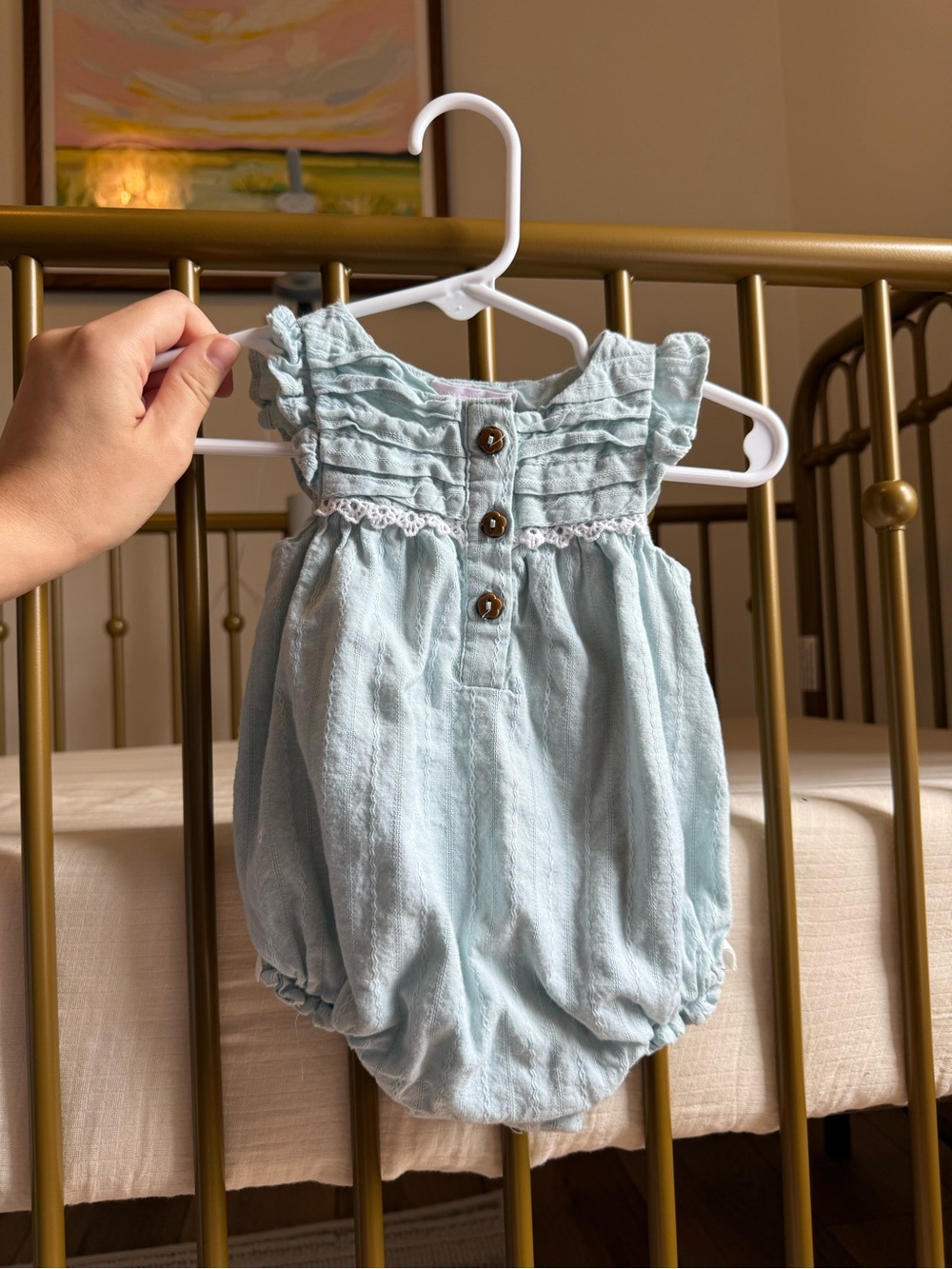 Shabby Chic Light Blue Ruffle Baby Romper